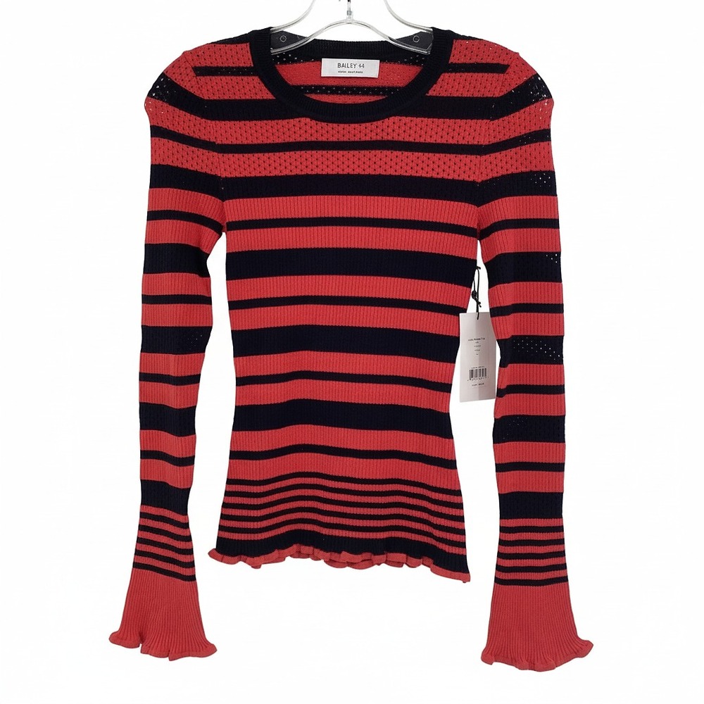 Bailey 44 Red Black Striped Long Sleeve Tee | Womens XS